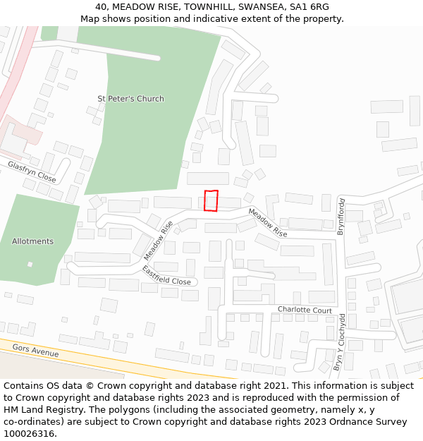 40, MEADOW RISE, TOWNHILL, SWANSEA, SA1 6RG: Location map and indicative extent of plot