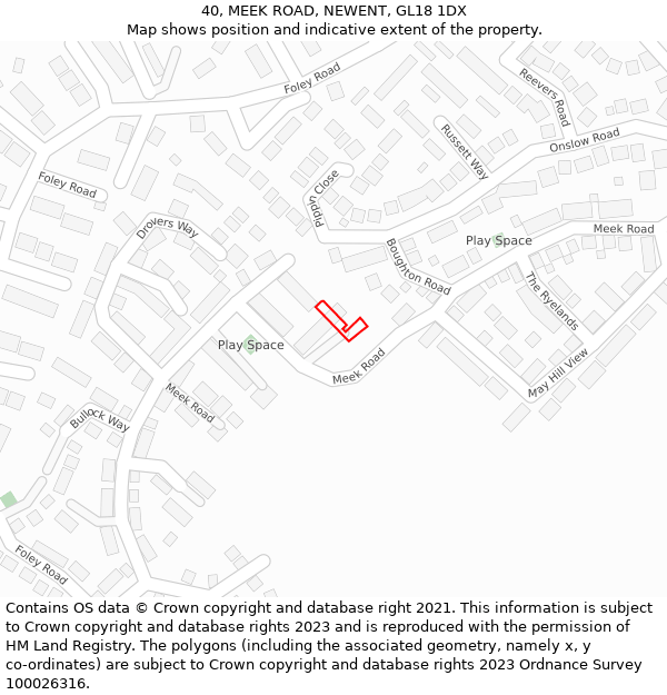 40, MEEK ROAD, NEWENT, GL18 1DX: Location map and indicative extent of plot