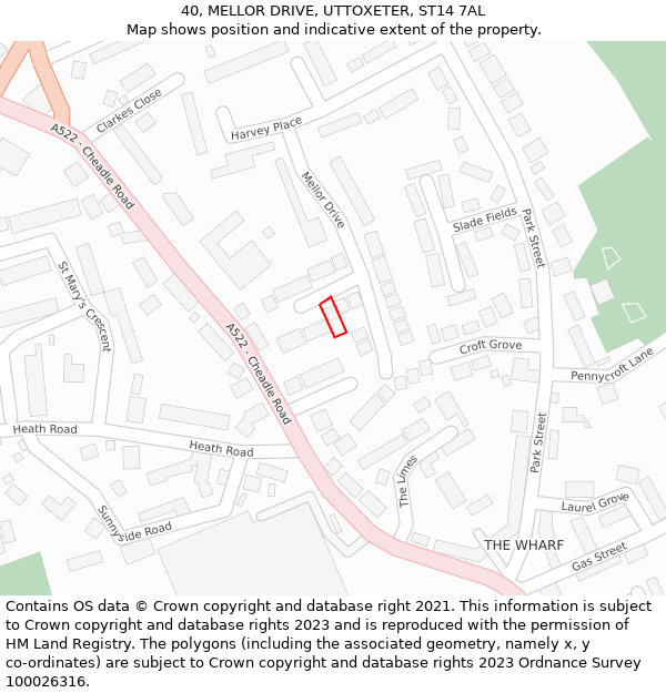 40, MELLOR DRIVE, UTTOXETER, ST14 7AL: Location map and indicative extent of plot