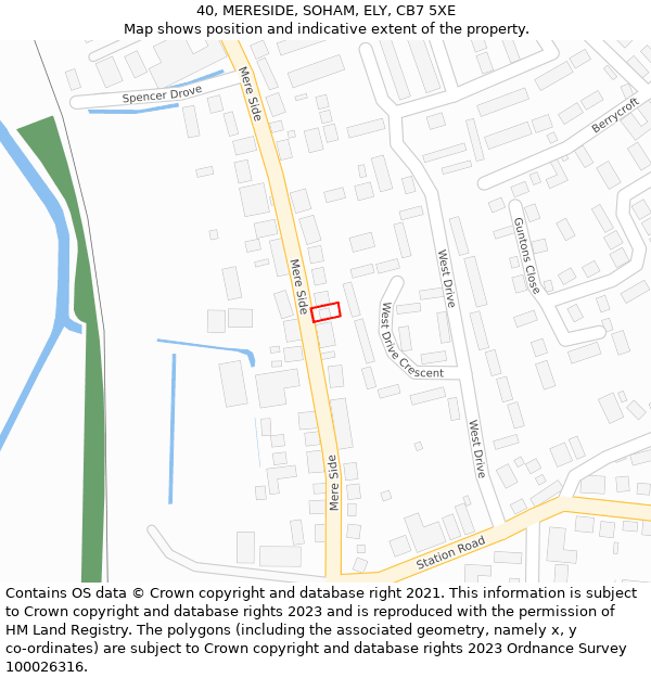 40, MERESIDE, SOHAM, ELY, CB7 5XE: Location map and indicative extent of plot