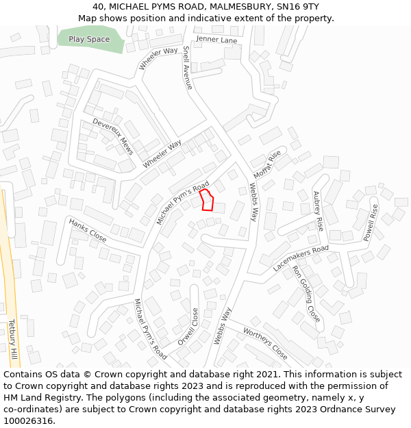 40, MICHAEL PYMS ROAD, MALMESBURY, SN16 9TY: Location map and indicative extent of plot