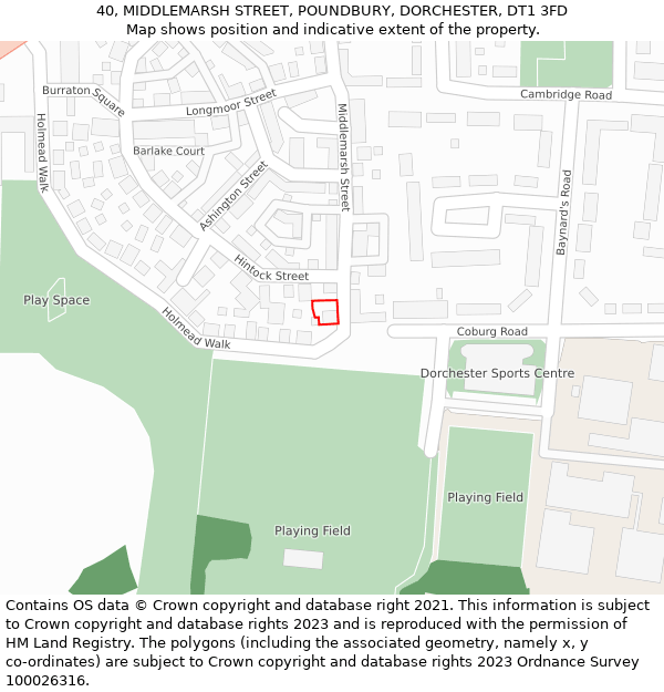 40, MIDDLEMARSH STREET, POUNDBURY, DORCHESTER, DT1 3FD: Location map and indicative extent of plot