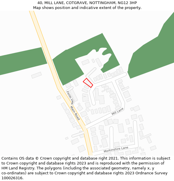 40, MILL LANE, COTGRAVE, NOTTINGHAM, NG12 3HP: Location map and indicative extent of plot