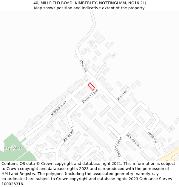 40, MILLFIELD ROAD, KIMBERLEY, NOTTINGHAM, NG16 2LJ: Location map and indicative extent of plot