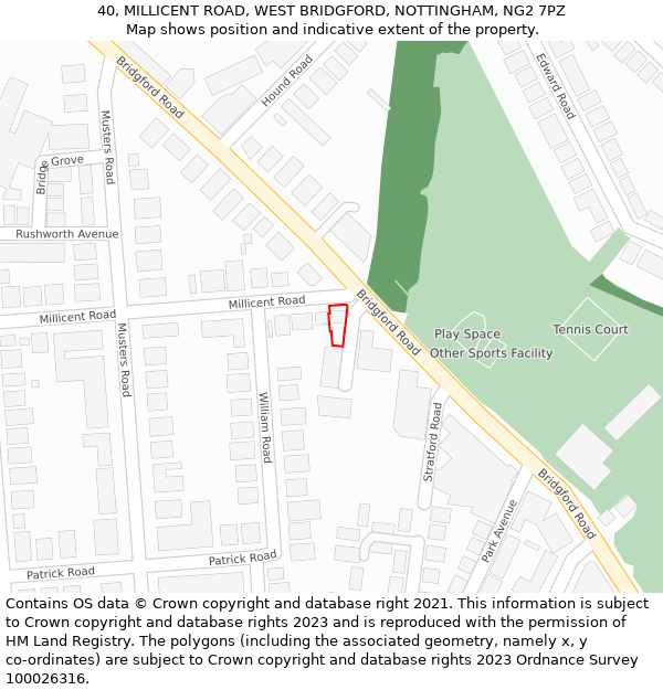 40, MILLICENT ROAD, WEST BRIDGFORD, NOTTINGHAM, NG2 7PZ: Location map and indicative extent of plot