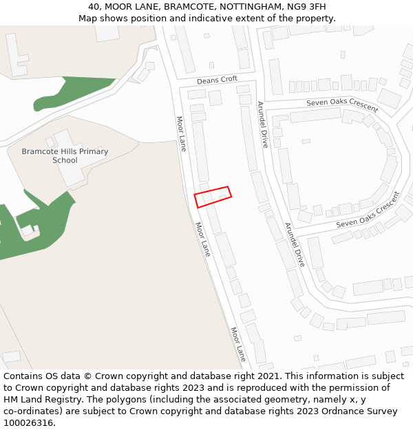 40, MOOR LANE, BRAMCOTE, NOTTINGHAM, NG9 3FH: Location map and indicative extent of plot