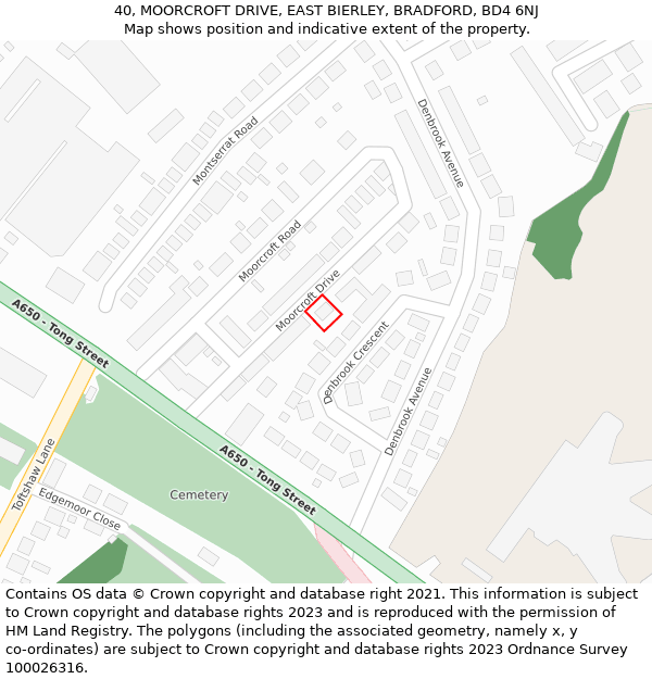 40, MOORCROFT DRIVE, EAST BIERLEY, BRADFORD, BD4 6NJ: Location map and indicative extent of plot