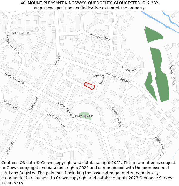 40, MOUNT PLEASANT KINGSWAY, QUEDGELEY, GLOUCESTER, GL2 2BX: Location map and indicative extent of plot