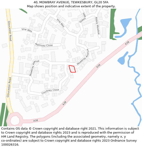 40, MOWBRAY AVENUE, TEWKESBURY, GL20 5FA: Location map and indicative extent of plot