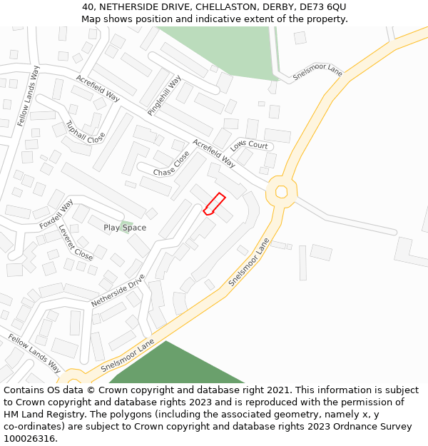 40, NETHERSIDE DRIVE, CHELLASTON, DERBY, DE73 6QU: Location map and indicative extent of plot