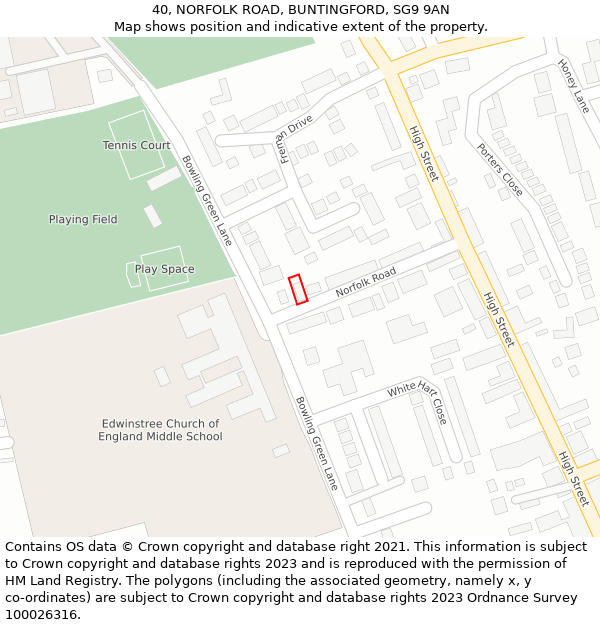 40, NORFOLK ROAD, BUNTINGFORD, SG9 9AN: Location map and indicative extent of plot