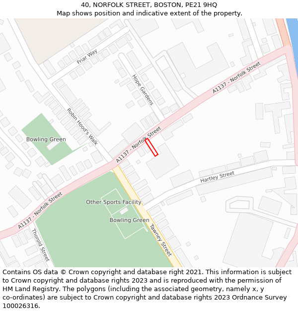 40, NORFOLK STREET, BOSTON, PE21 9HQ: Location map and indicative extent of plot