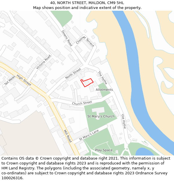 40, NORTH STREET, MALDON, CM9 5HL: Location map and indicative extent of plot