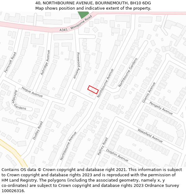 40, NORTHBOURNE AVENUE, BOURNEMOUTH, BH10 6DG: Location map and indicative extent of plot