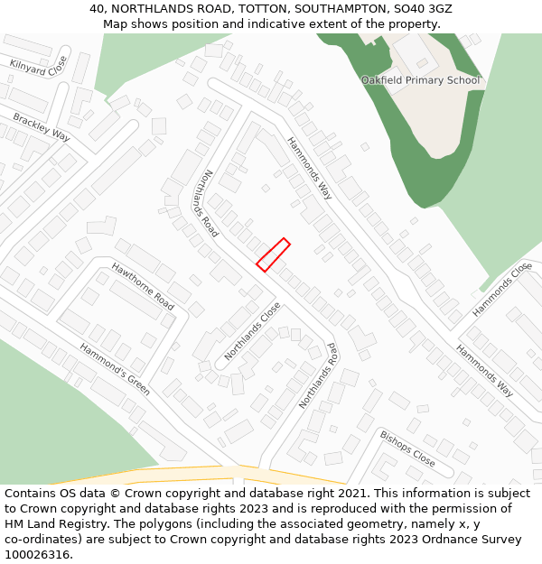 40, NORTHLANDS ROAD, TOTTON, SOUTHAMPTON, SO40 3GZ: Location map and indicative extent of plot