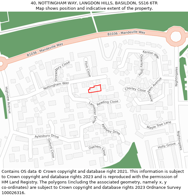 40, NOTTINGHAM WAY, LANGDON HILLS, BASILDON, SS16 6TR: Location map and indicative extent of plot