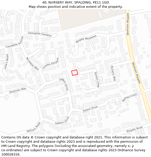 40, NURSERY WAY, SPALDING, PE11 1GD: Location map and indicative extent of plot