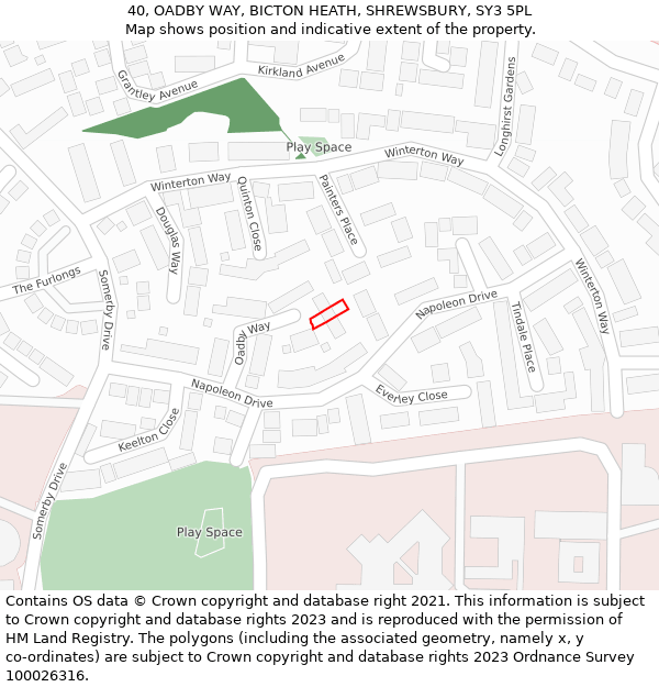 40, OADBY WAY, BICTON HEATH, SHREWSBURY, SY3 5PL: Location map and indicative extent of plot