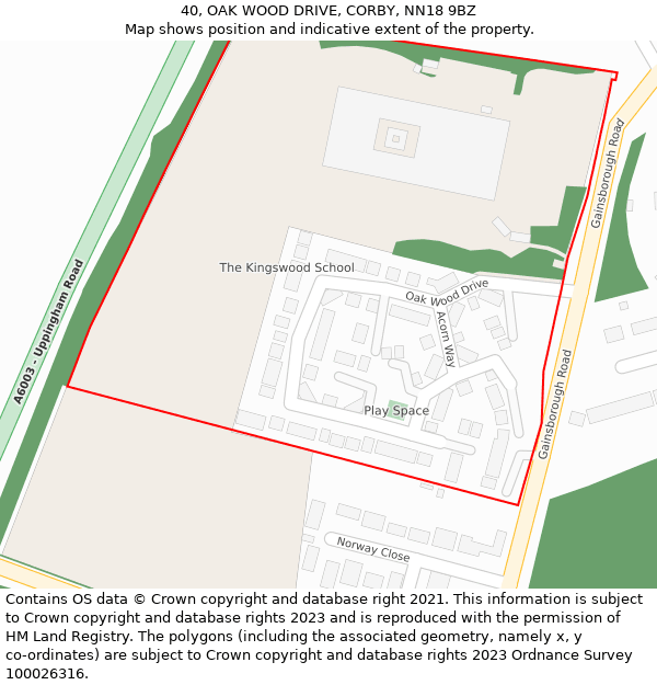 40, OAK WOOD DRIVE, CORBY, NN18 9BZ: Location map and indicative extent of plot