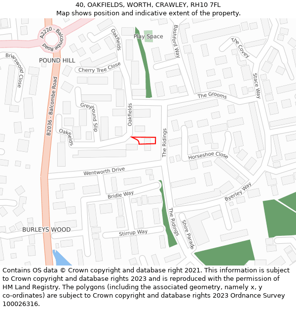 40, OAKFIELDS, WORTH, CRAWLEY, RH10 7FL: Location map and indicative extent of plot