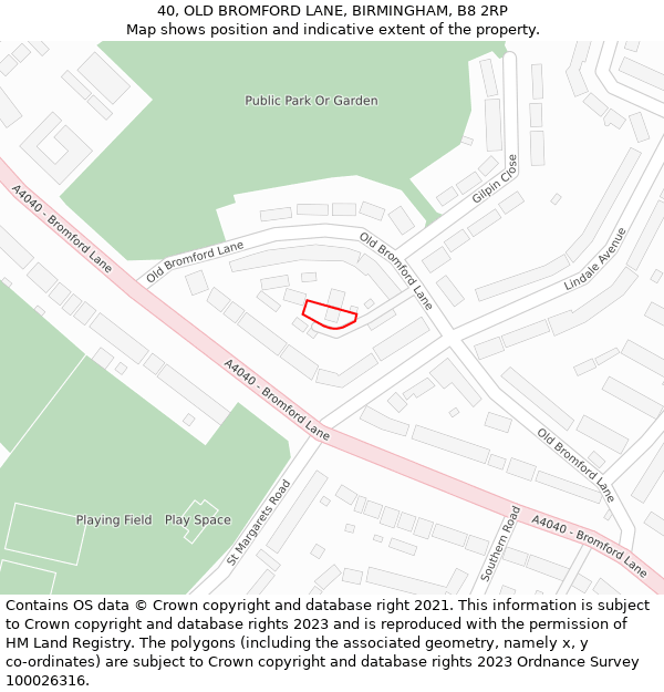 40, OLD BROMFORD LANE, BIRMINGHAM, B8 2RP: Location map and indicative extent of plot