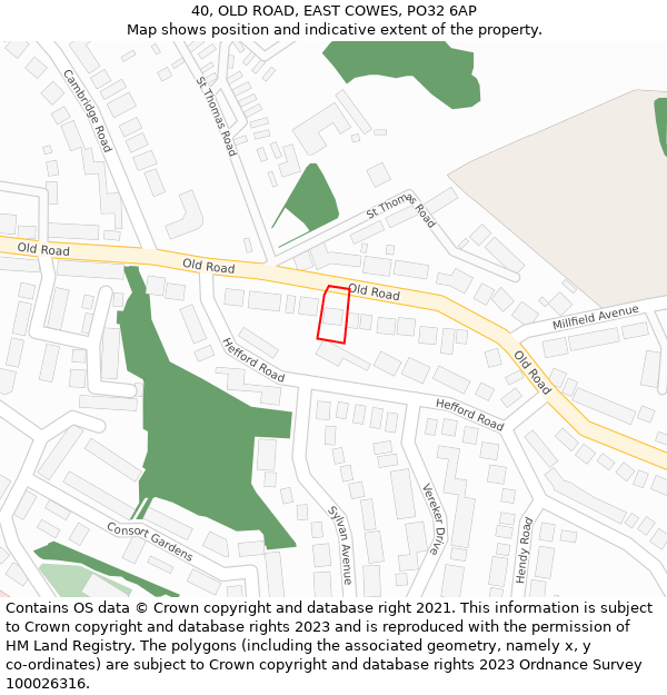 40, OLD ROAD, EAST COWES, PO32 6AP: Location map and indicative extent of plot