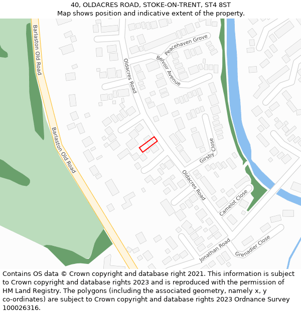 40, OLDACRES ROAD, STOKE-ON-TRENT, ST4 8ST: Location map and indicative extent of plot