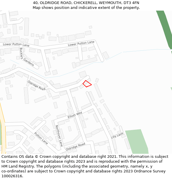 40, OLDRIDGE ROAD, CHICKERELL, WEYMOUTH, DT3 4FN: Location map and indicative extent of plot