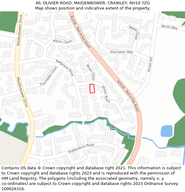 40, OLIVIER ROAD, MAIDENBOWER, CRAWLEY, RH10 7ZG: Location map and indicative extent of plot