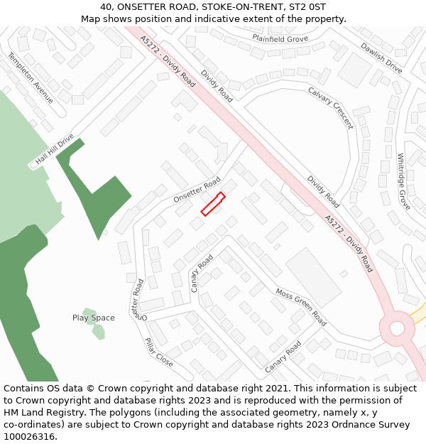 40, ONSETTER ROAD, STOKE-ON-TRENT, ST2 0ST: Location map and indicative extent of plot