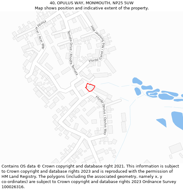 40, OPULUS WAY, MONMOUTH, NP25 5UW: Location map and indicative extent of plot