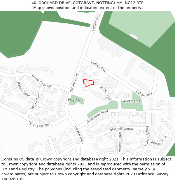 40, ORCHARD DRIVE, COTGRAVE, NOTTINGHAM, NG12 3TP: Location map and indicative extent of plot