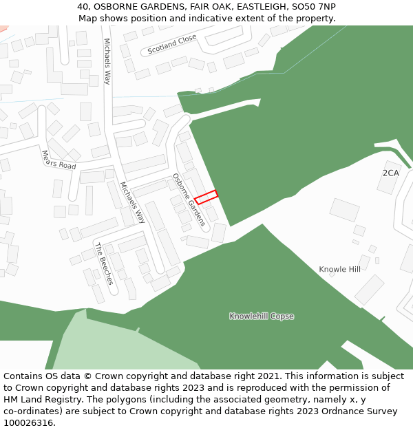 40, OSBORNE GARDENS, FAIR OAK, EASTLEIGH, SO50 7NP: Location map and indicative extent of plot