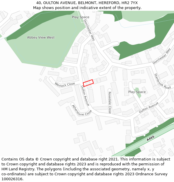 40, OULTON AVENUE, BELMONT, HEREFORD, HR2 7YX: Location map and indicative extent of plot