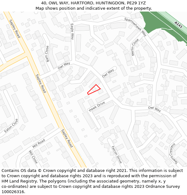 40, OWL WAY, HARTFORD, HUNTINGDON, PE29 1YZ: Location map and indicative extent of plot