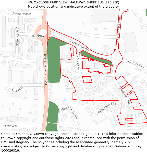 40, OXCLOSE PARK VIEW, HALFWAY, SHEFFIELD, S20 8GQ: Location map and indicative extent of plot