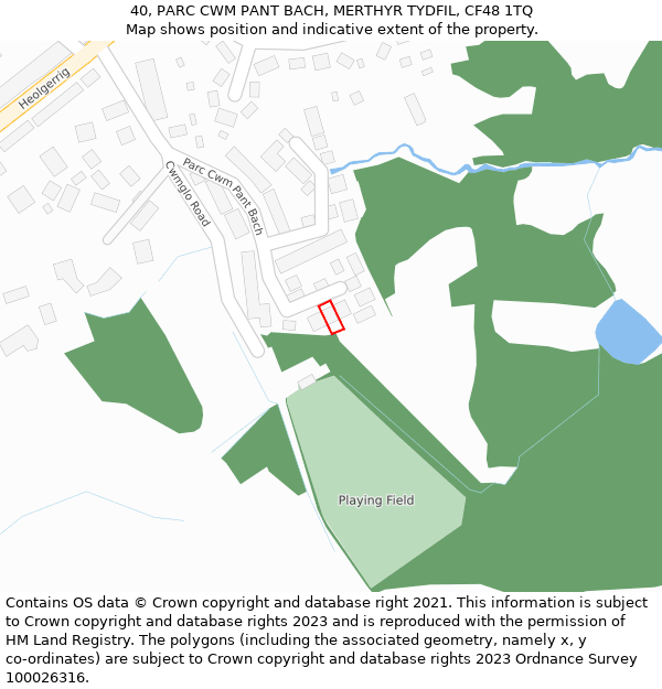 40, PARC CWM PANT BACH, MERTHYR TYDFIL, CF48 1TQ: Location map and indicative extent of plot