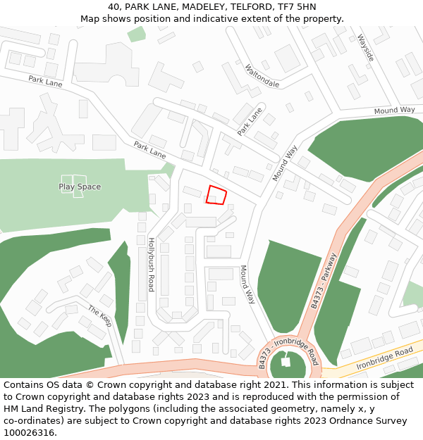 40, PARK LANE, MADELEY, TELFORD, TF7 5HN: Location map and indicative extent of plot