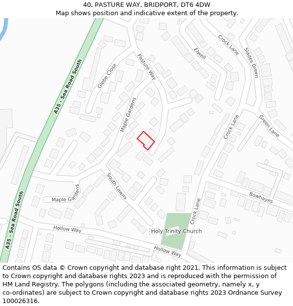 40, PASTURE WAY, BRIDPORT, DT6 4DW: Location map and indicative extent of plot