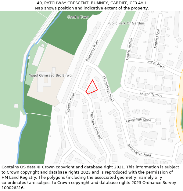 40, PATCHWAY CRESCENT, RUMNEY, CARDIFF, CF3 4AH: Location map and indicative extent of plot