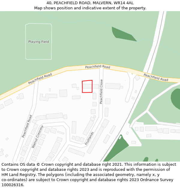 40, PEACHFIELD ROAD, MALVERN, WR14 4AL: Location map and indicative extent of plot