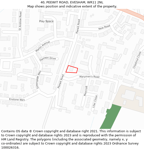 40, PEEWIT ROAD, EVESHAM, WR11 2NL: Location map and indicative extent of plot