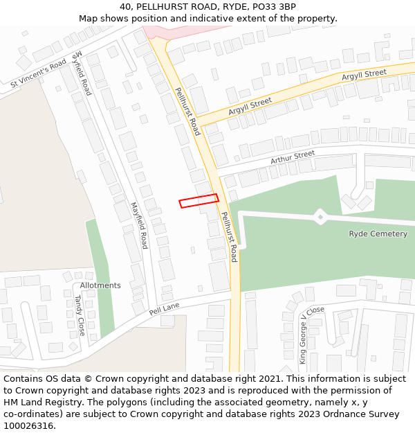 40, PELLHURST ROAD, RYDE, PO33 3BP: Location map and indicative extent of plot