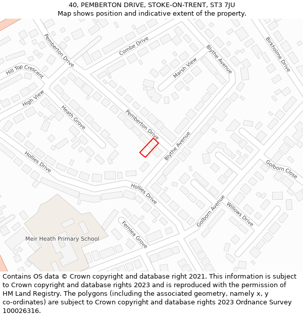 40, PEMBERTON DRIVE, STOKE-ON-TRENT, ST3 7JU: Location map and indicative extent of plot