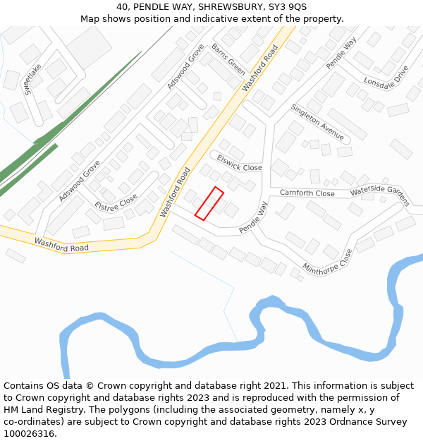 40, PENDLE WAY, SHREWSBURY, SY3 9QS: Location map and indicative extent of plot