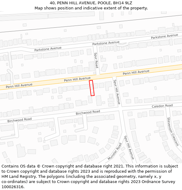 40, PENN HILL AVENUE, POOLE, BH14 9LZ: Location map and indicative extent of plot