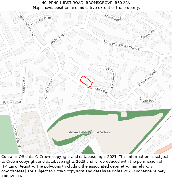 40, PENSHURST ROAD, BROMSGROVE, B60 2SN: Location map and indicative extent of plot