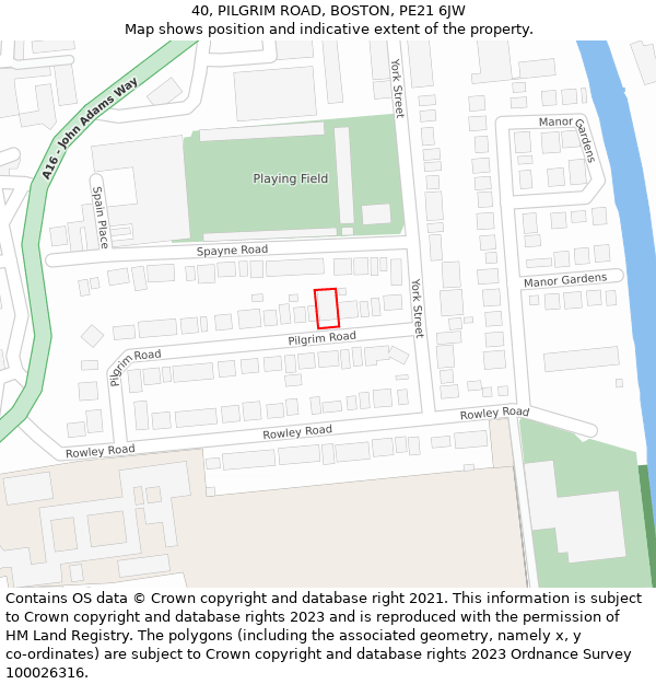 40, PILGRIM ROAD, BOSTON, PE21 6JW: Location map and indicative extent of plot