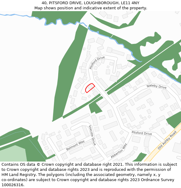 40, PITSFORD DRIVE, LOUGHBOROUGH, LE11 4NY: Location map and indicative extent of plot