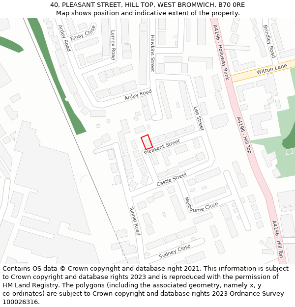 40, PLEASANT STREET, HILL TOP, WEST BROMWICH, B70 0RE: Location map and indicative extent of plot